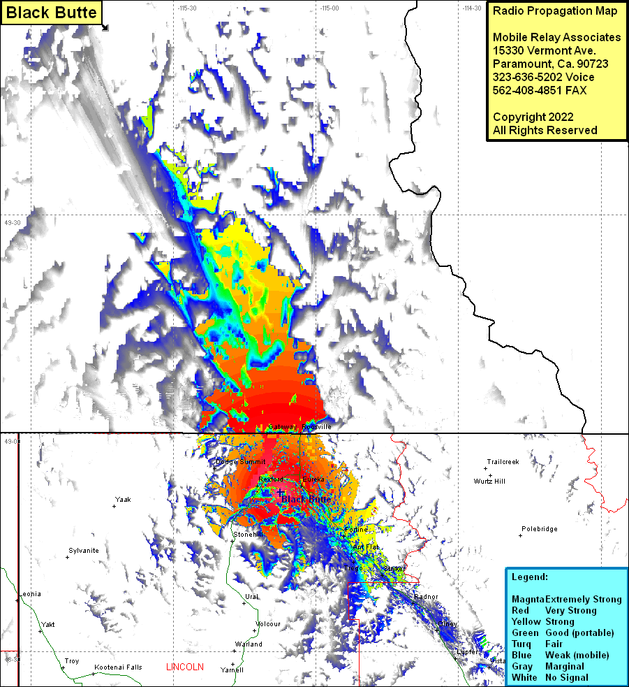 heat map radio coverage Black Butte